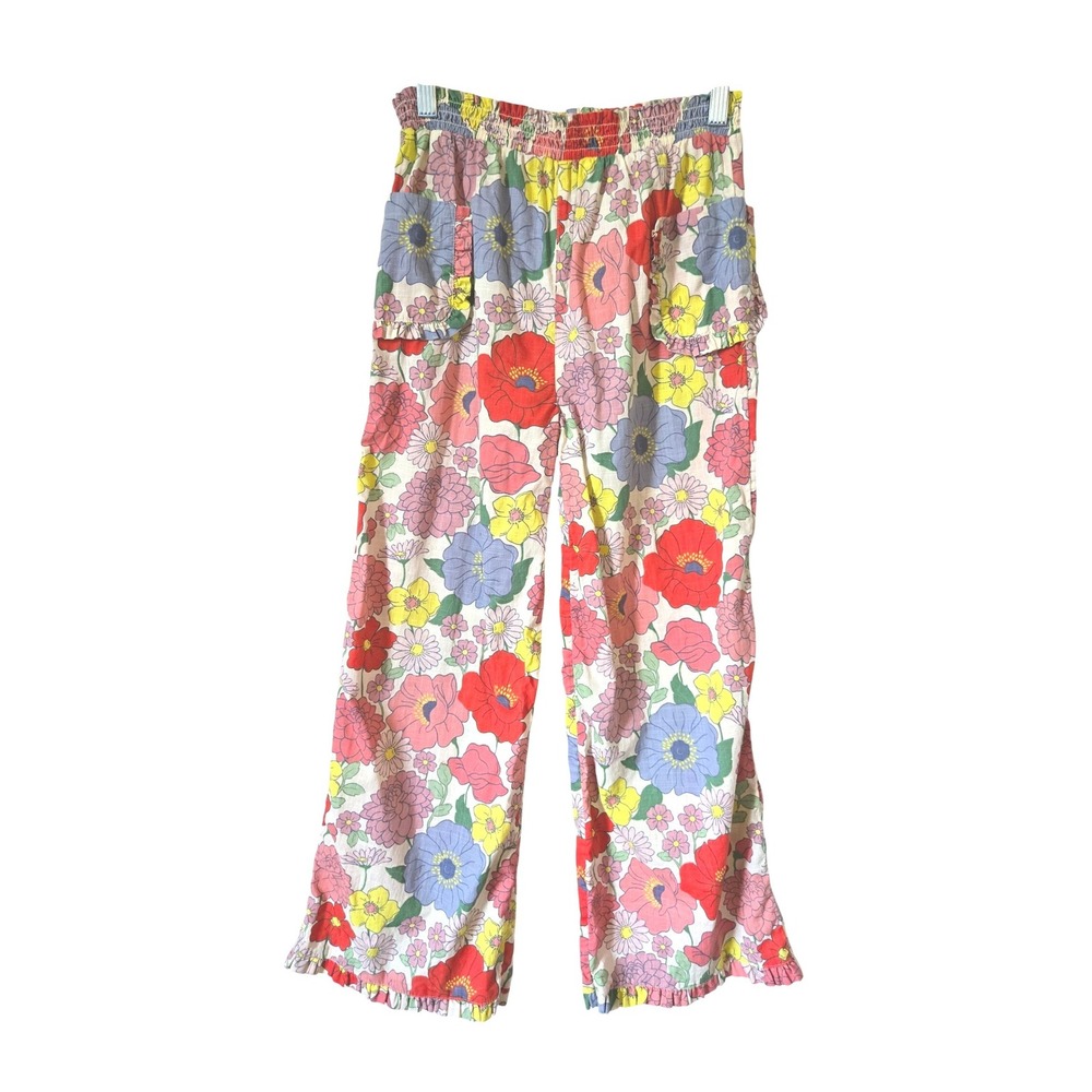 Mini Boden Girls 11-12 Pants Multicolor Retro Floral Ruffle 100% Cotton